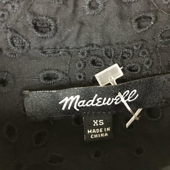 Madewell Top XS Blouse Long Sleeve Black Eyelet Ruffle Lace Career Gothic Romanc - Picture 4 of 12